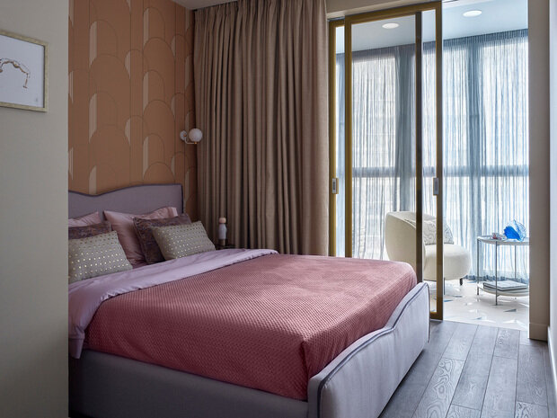 Фотография: Спальня в стиле Современный, Малогабаритная квартира, Квартира, Проект дня, Москва, Одинцово, Кирпичный дом, 2 комнаты, 40-60 метров, Марина Жеренко – фото на INMYROOM