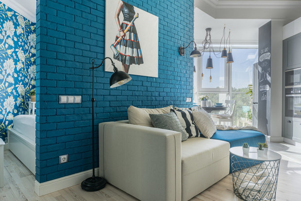 Фотография: Гостиная в стиле Скандинавский, Современный, Квартира, Проект недели, Бирюзовый, 1 комната, 40-60 метров, Симферополь, Татьяна Петрова – фото на INMYROOM