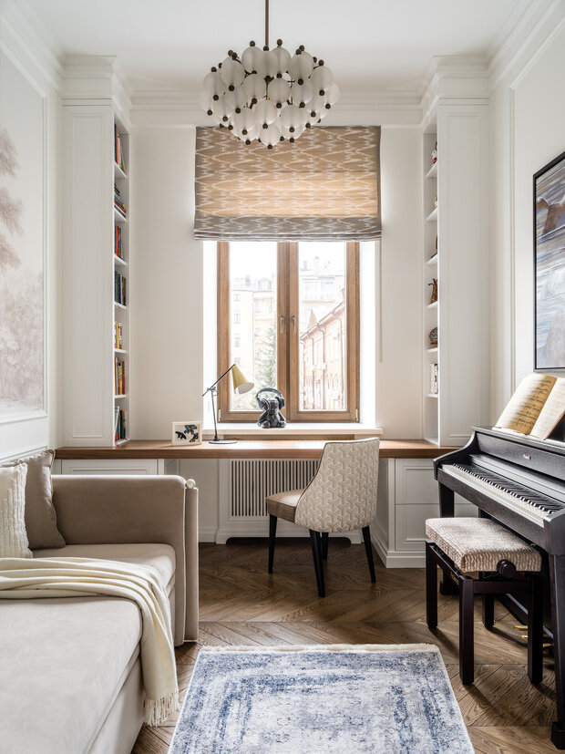 Фотография: Кабинет в стиле Классический, Современный, Эклектика, Квартира, Проект дня, Москва, Кирпичный дом, 4 и больше, Более 90 метров, Елена Маркина, Эксклюзивные проекты – фото на INMYROOM