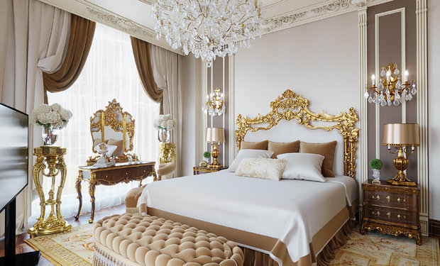 Фото из портфолио ЖК Русский Авангард, 295 кв.м., полудрагоценные полы, стены с золотыми вставками – фотографии дизайна интерьеров на INMYROOM