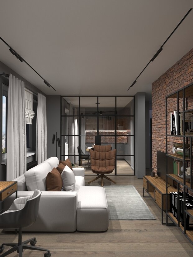 Фото из портфолио Гостиная в стиле лофт – фотографии дизайна интерьеров на INMYROOM