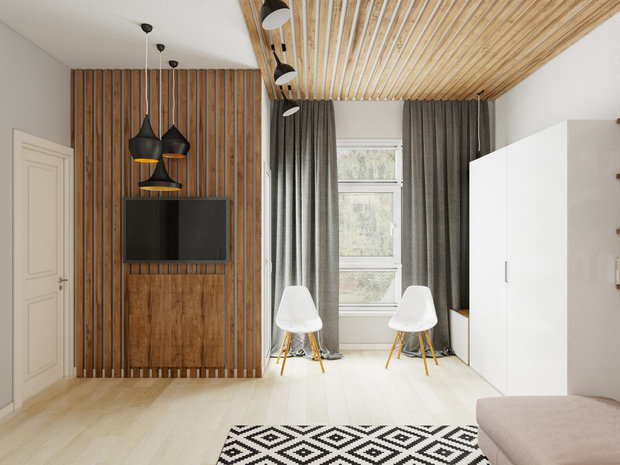 Фотография: Гостиная в стиле Скандинавский, Минимализм, Современный, Квартира, Студия, Проект недели, Эко, Сочи, Инесса Терновая, Монолитный дом, до 40 метров – фото на INMYROOM