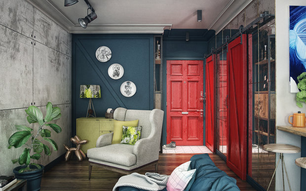 Фотография: Гостиная в стиле Лофт, Квартира, Проект недели, Санкт-Петербург, Макс Жуков, ToTaste Studio, 1 комната, 40-60 метров, Монолитно-кирпичный, ЖК  «Балтийская жемчужина» – фото на INMYROOM