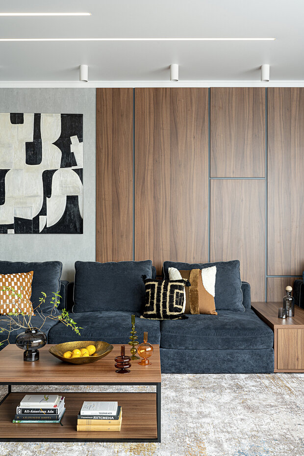 Фотография: Гостиная в стиле Современный, Минимализм, Квартира, Проект недели, Казань, 4 и больше, Более 90 метров, Averinastudio, Ксения Аверина – фото на INMYROOM