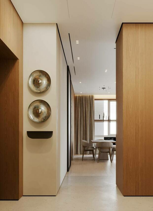 Визуализация интерьера кухни в стиле минимализм с элементами джапанди
