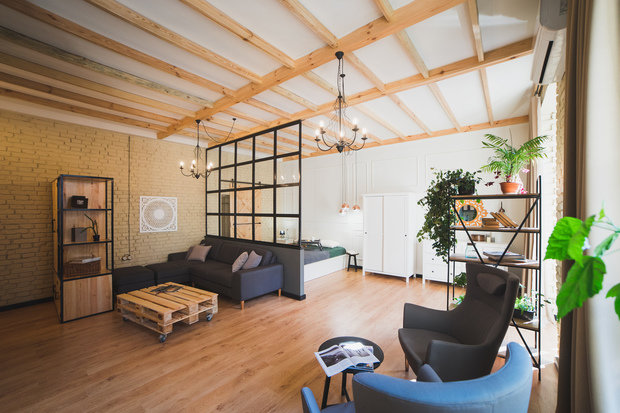 Фотография: Гостиная в стиле Лофт, Квартира, Студия, Проект недели, Киев, Кирпичный дом, 60-90 метров, We Create Studio, Богдана Донец – фото на INMYROOM