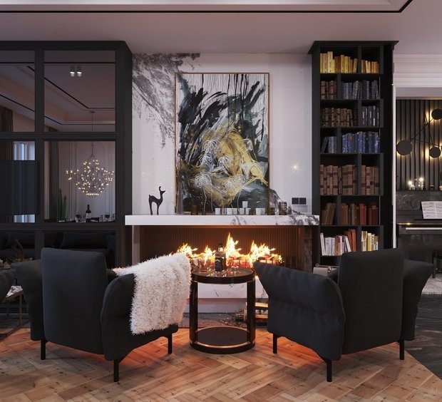 Фото из портфолио Камин в гостиной - 3D визуализация.  – фотографии дизайна интерьеров на INMYROOM